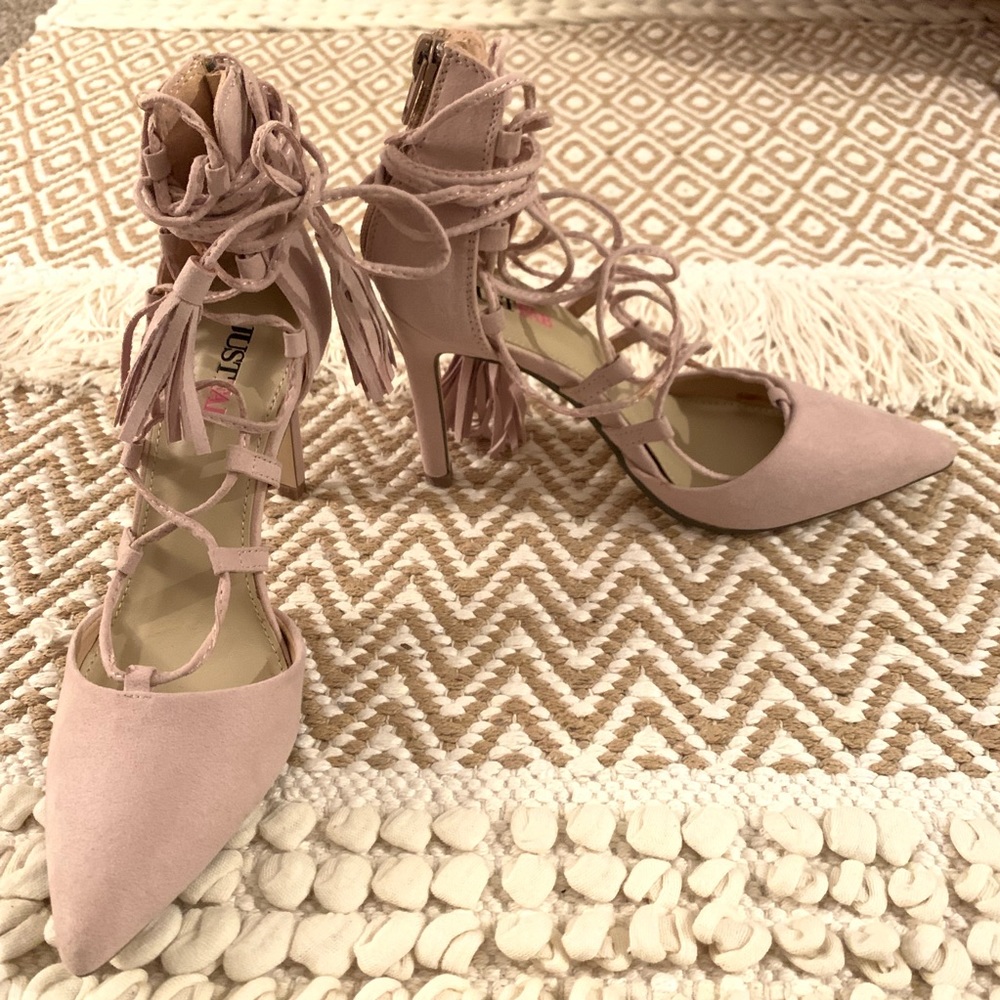 Beige Nude Lace Up Heels